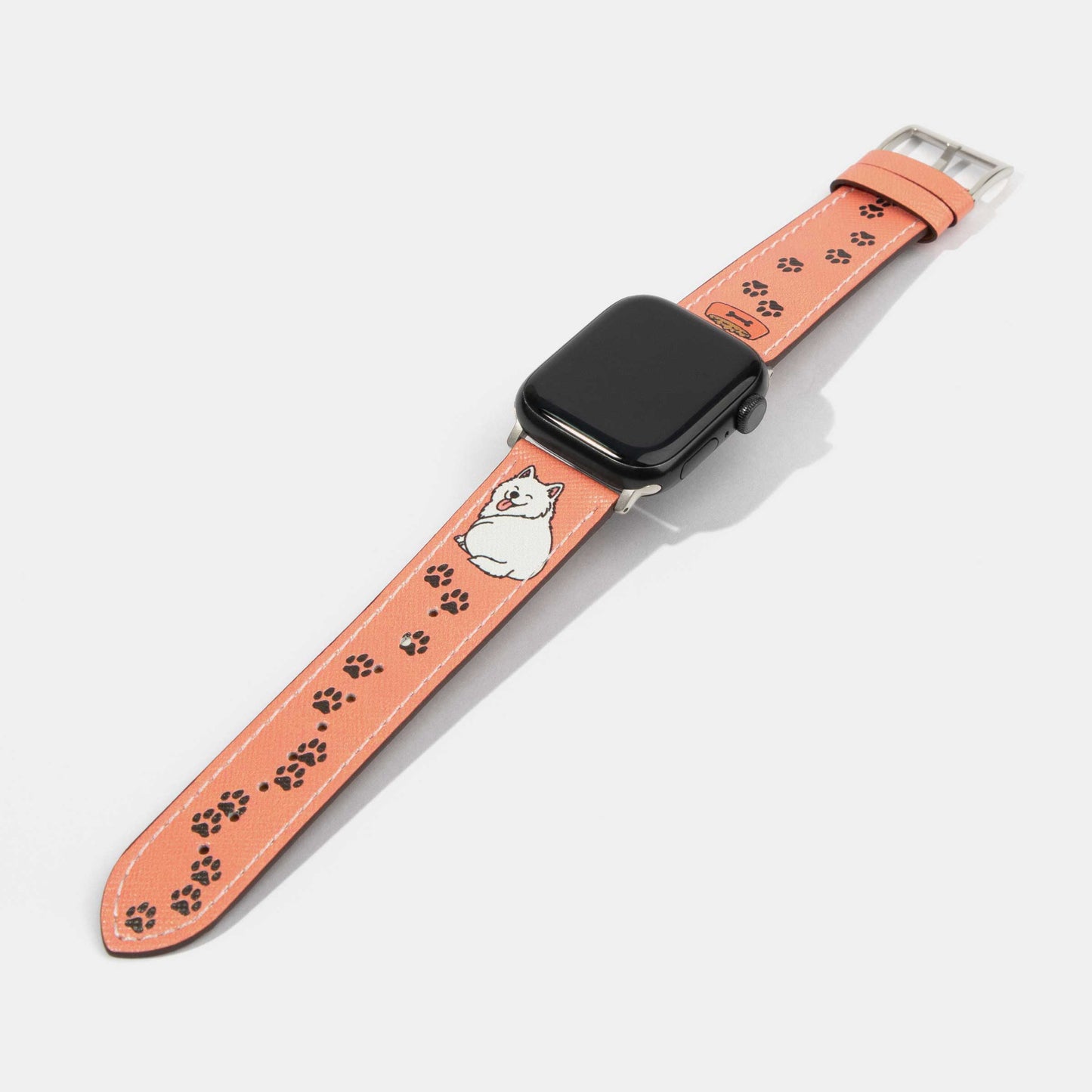 White Dog Footprint Pink Calf Leather Apple Watch Strap