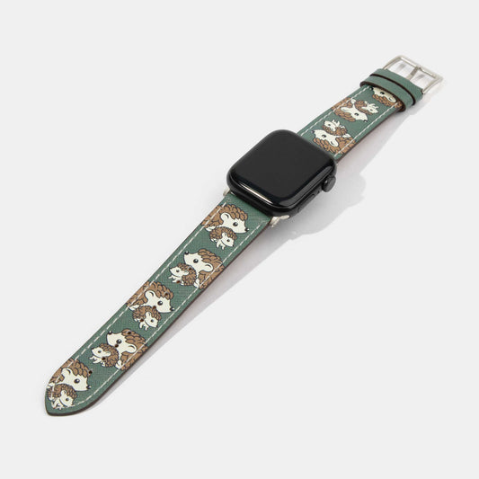 Mother & Baby Hedgehog Green Calf Leather Apple Watch Strap