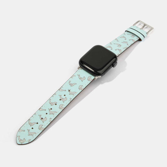Sea Lion Light Blue Calf Leather Apple Watch Strap
