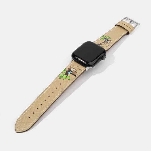 Sleeping Sloth Beige Calf Leather Apple Watch Strap