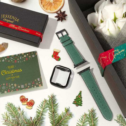 【Christmas Gift Set】Epsom Calf Leather Apple Watch Strap & Protective Watch Case