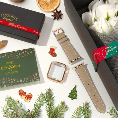 【Christmas Gift Set】Epsom Calf Leather Apple Watch Strap & Protective Watch Case
